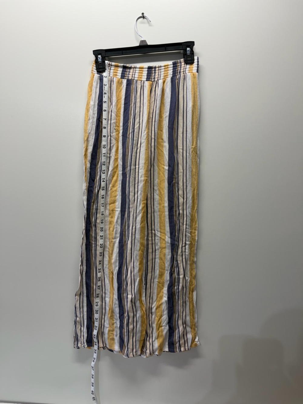 Pink Rose Yellow, Navy and White Striped Wide-Leg Capris